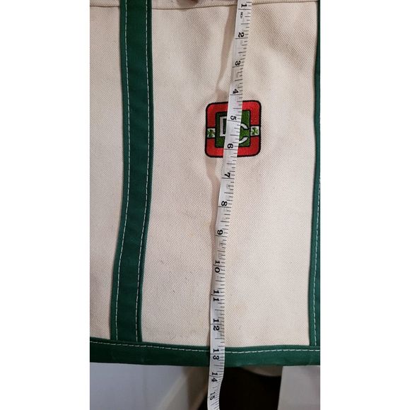 L.L. Bean Bags Vintage Ll Bean Extra Large Boat Tote Rare Aprox 22x4x8 Green And Tan Init